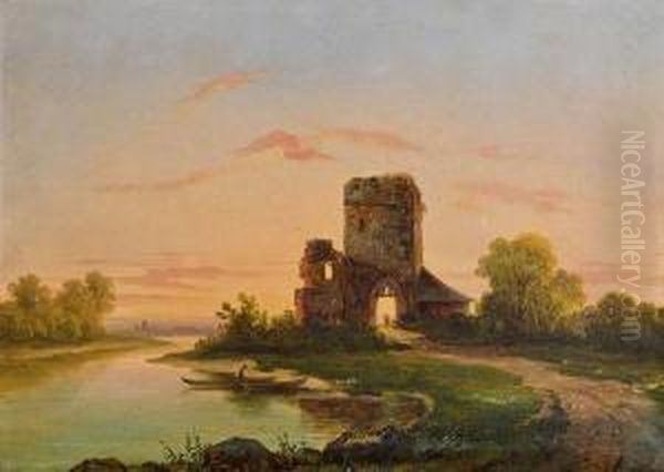 Flusslandschaft Oil Painting by Friedrich Loos