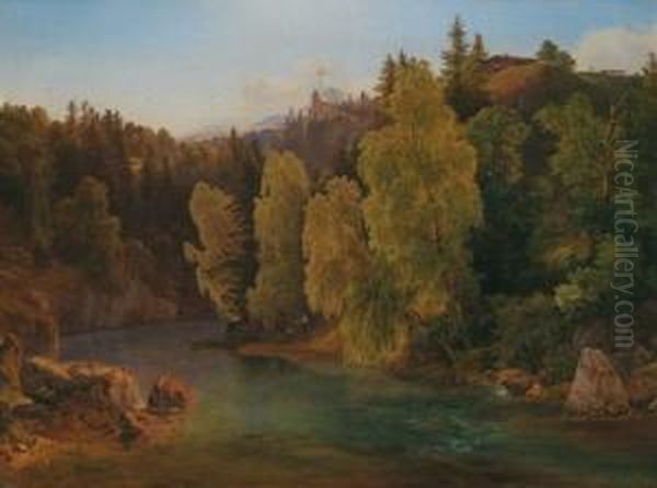 Salzachthal Oil Painting by Friedrich Loos