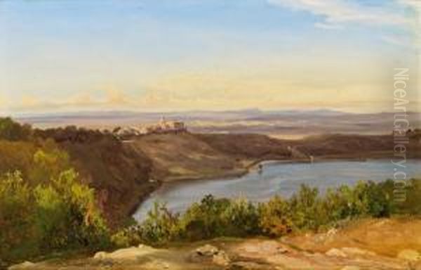 Landschaft Mit Albaner See Und Castel Gandolfo Bei Rom Oil Painting by Friedrich Loos