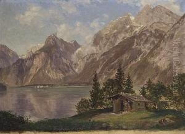 Blick Auf Den Konigssee Mit St.
 Bartholoma. Oil Painting by Friedrich Loos