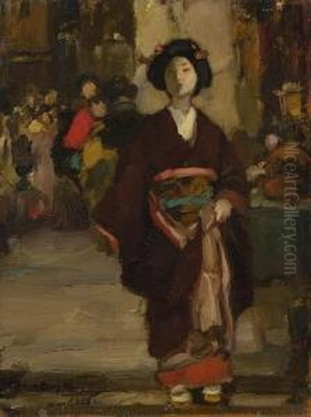 Japanerinnen In Tradionneller Gewandung Auf Dem Markt Und Bei Der Feldarbeit. Oil Painting by Hans Looschen