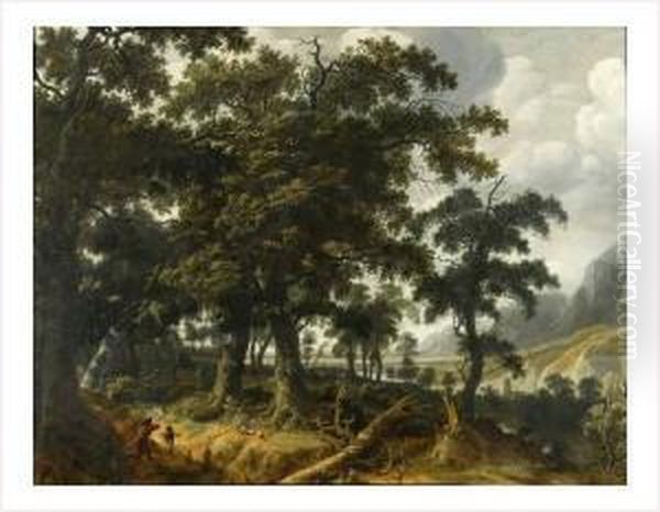 Paysage Panoramique De Foret Avec Une Chasse Au Cerf Oil Painting by Jan Looten