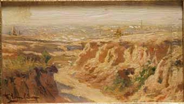 Paisaje Con Pueblo Al Fondo Oil Painting by Ricardo Lopez Cabrera