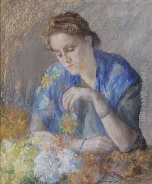 Arranging Flowers Oil Painting by Baruch Lopez De Leao Laguna