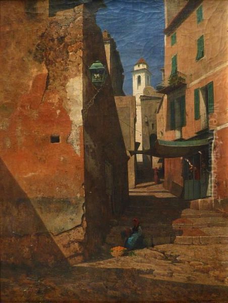 Vue D'une Rue A Villefranche Sur Mer Oil Painting by Gabriel Loppe