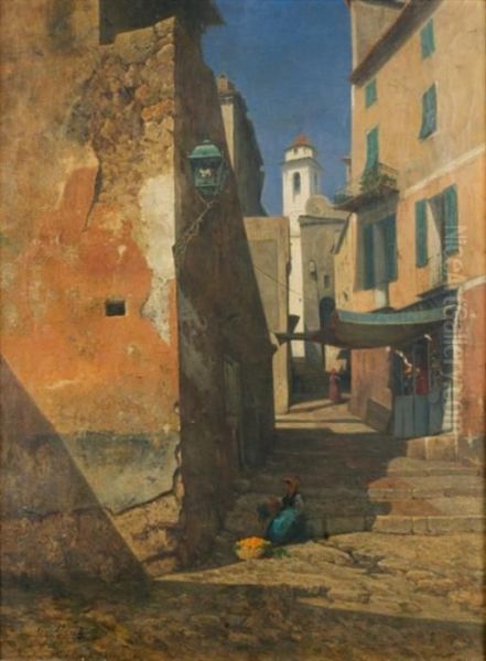 Vue D'une Rue De Villefranche Sur Mer Oil Painting by Gabriel Loppe