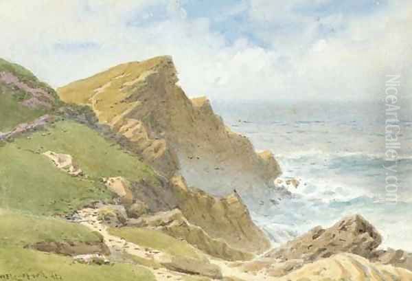 The end of the headland, Newquay Oil Painting by William Edwards Croxford