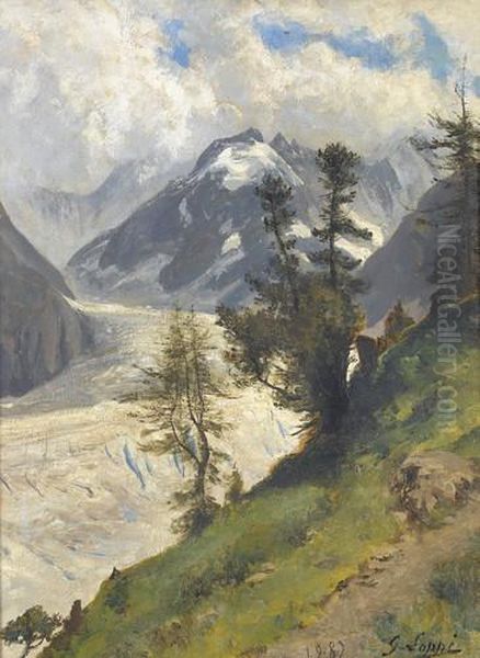 La Mer De Glace Et Grand Jorasse Oil Painting by Gabriel Loppe