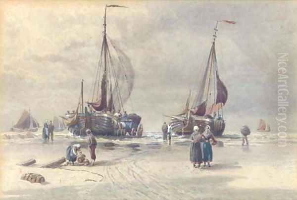 Dutch pincks on the beach at Scheveningen Oil Painting by William Edwards Croxford