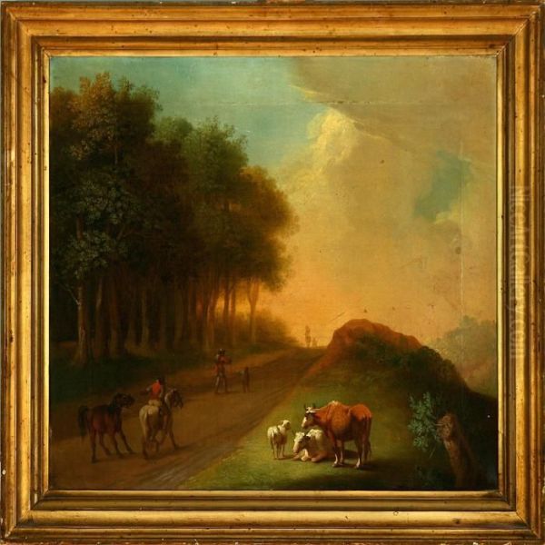 A Village Road With A Horseman In The Evening Sun Oil Painting by Christian August Lorentzen