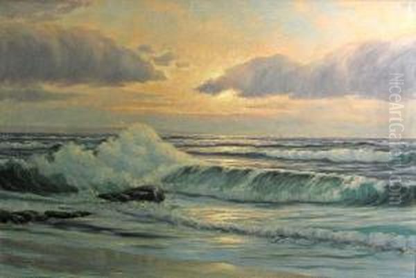 Crashing Waves At Sunset Oil Painting by Richard Lorenz