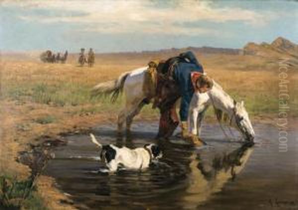 The Watering Hole Oil Painting by Richard Lorenz