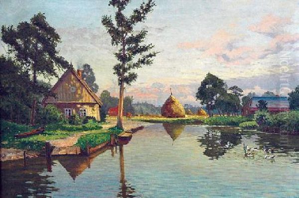 Pejzaz Nadrzeczny Oil Painting by Ernst Lorenz-Murowana