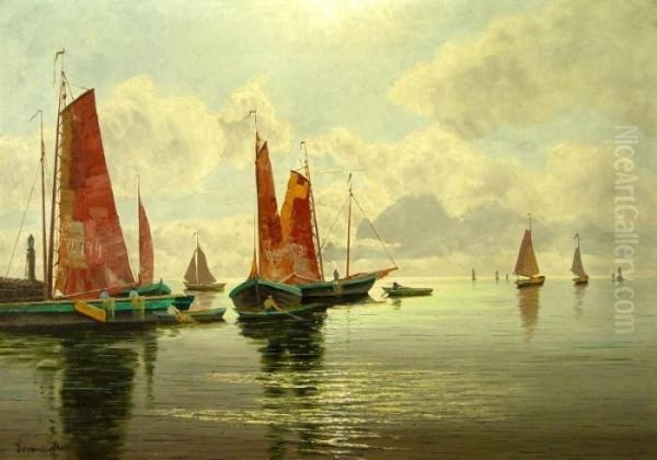 Segelboote Oil Painting by Ernst Lorenz-Murowana