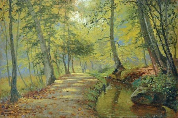 Pejzaz Lesny Ze Stawem Oil Painting by Ernst Lorenz-Murowana