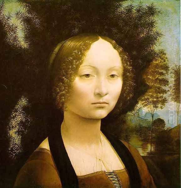 Portrait of Ginevra de' Benci 1474-46 Oil Painting by Leonardo Da Vinci