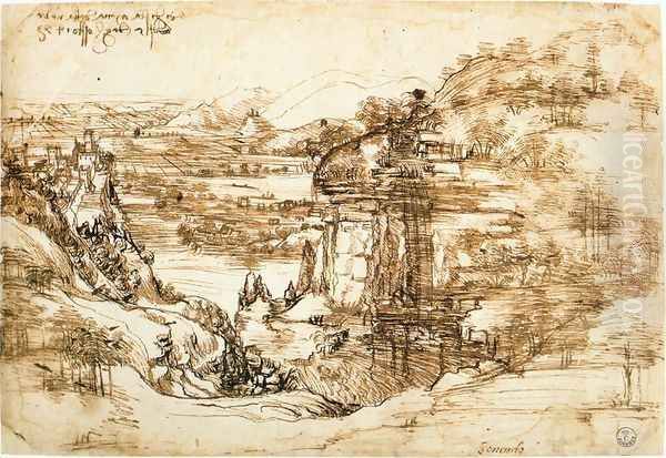 Landscape drawing for Santa Maria della Neve on 5th August 1473 Oil Painting by Leonardo Da Vinci