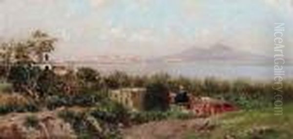 Golfo Di Napoli Col Vesuvio Oil Painting by Vincenzo Loria