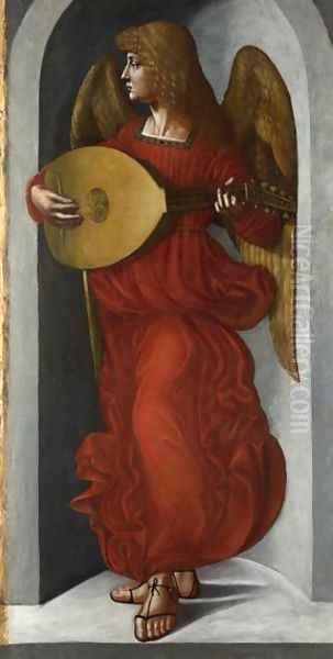 An Angel in Red with a Lute Oil Painting by Leonardo Da Vinci