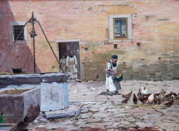 Monaci In Cortile Oil Painting by Vincenzo Loria