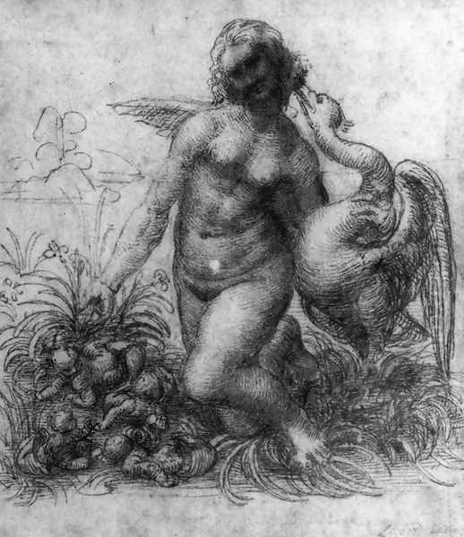 Leda and the Swan 1503-07 Oil Painting by Leonardo Da Vinci