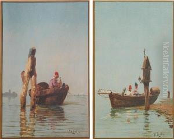 Pescatori A Venezia Oil Painting by Vincenzo Loria