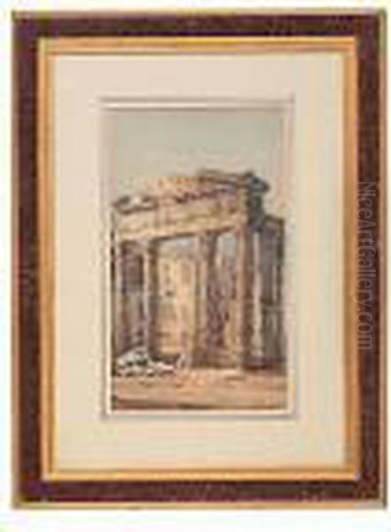 Roman Ruins: A Set Of Three Watercolors Oil Painting by Vincenzo Loria