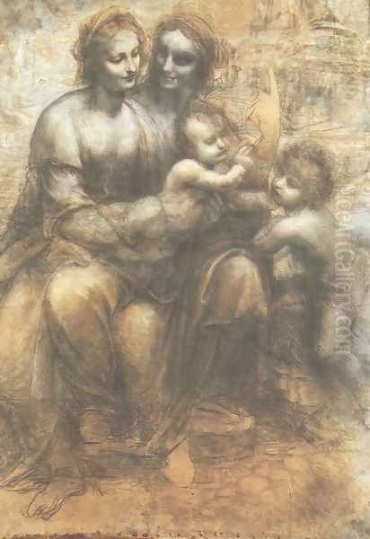 Virgin and Child with St. Anne and the Infant of St. John (Sant'Anna, la Vergine, il Bambino e san Giovannino) Oil Painting by Leonardo Da Vinci