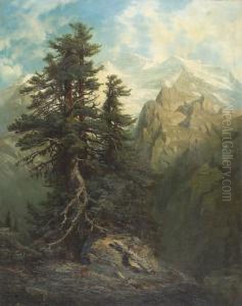 Blick Auf Die Jungfrau Von Murren Aus. Oil Painting by Leberecht Lortet