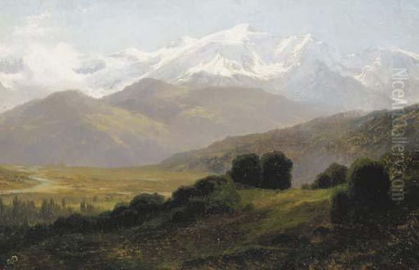 Le Mont-blanc Vu De Sallanches Oil Painting by Leberecht Lortet