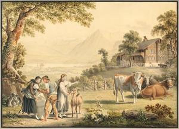 Bauernhaus Mitreicher Staffage Oil Painting by Gabriel I Lory