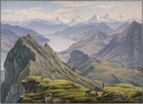 Blick Von Einer Hohe Beim Stockhorn Oil Painting by Gabriel I Lory