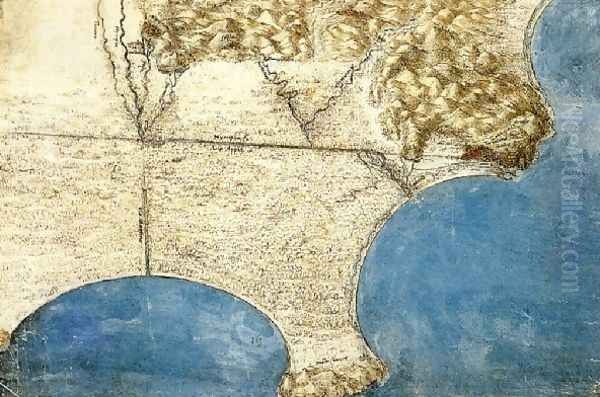 Birds Eye View Of Sea Coast Oil Painting by Leonardo Da Vinci