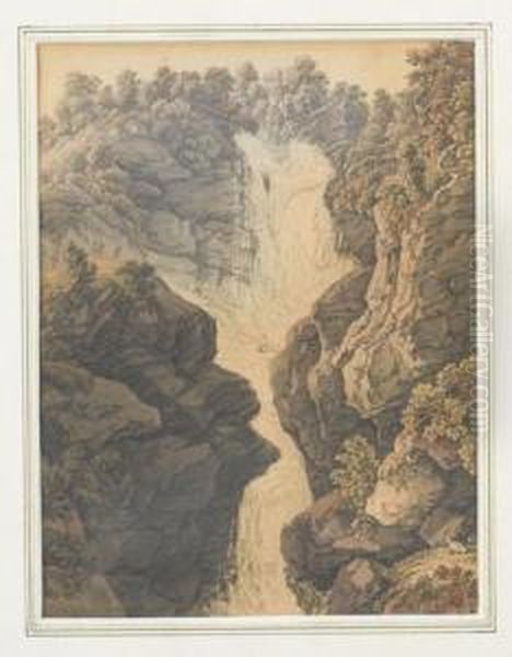 Chute Superieur Du Reichenbach Dans La Vallee D'oberhasli. Oil Painting by Gabriel I Lory