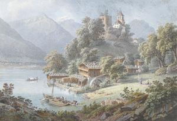 Vue De Ringgenberg Sur Le Lac De Brienz Oil Painting by Gabriel I Lory