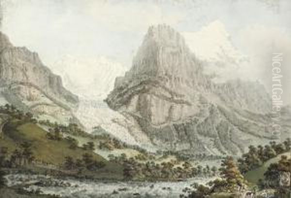 Le Glacier Inferieur Du Grindelwald & Le Mont Eiger Oil Painting by Gabriel I Lory