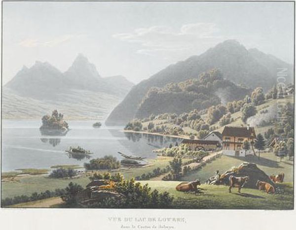 Vue Du Lac De Lowerz,/dans Le Canton De Schwyz Oil Painting by Mathias Gabriel Lory