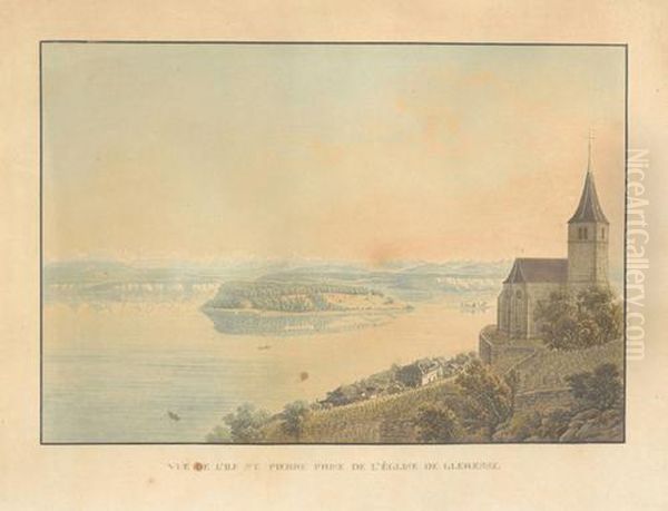 Vue De L'ile St. Pierre Prise De L'eglise De Gleresse Oil Painting by Mathias Gabriel Lory