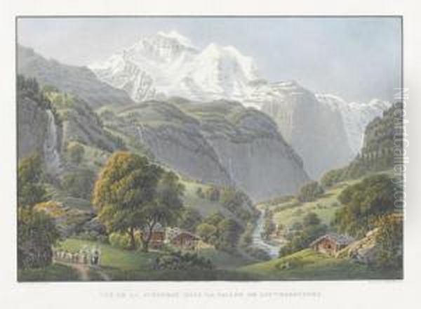 Vue De La Jungfrau Dans La Vallee De Lauterbrunnen Oil Painting by Mathias Gabriel Lory