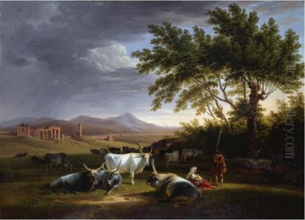 The Roman Campagna With The Acquedotto Claudio In The Distance Oil Painting by Mathias Gabriel Lory