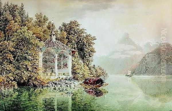 Ansicht Der Tellskapelle Am Urnersee. Oil Painting by Mathias Gabriel Lory