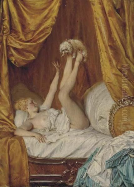 A Precarious Game Oil Painting by Heinrich Lossow