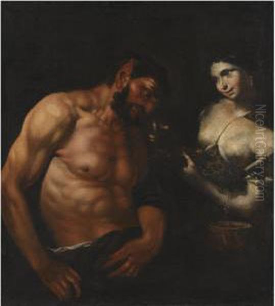 A Nymph And A Satyr Oil Painting by Johann Karl Loth