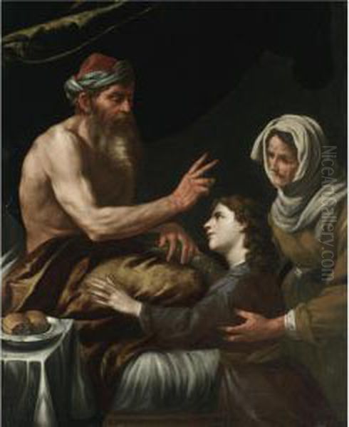 Isaac Blessing Jacob Oil Painting by Johann Karl Loth