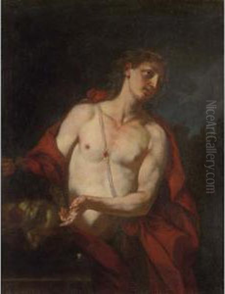 David With The Head Of Holofernes Oil Painting by Johann Karl Loth