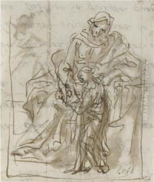 A Group Of Figure And Compositional Studies, Mainly For Religous Or Mythological Scenes Oil Painting by Johann Karl Loth