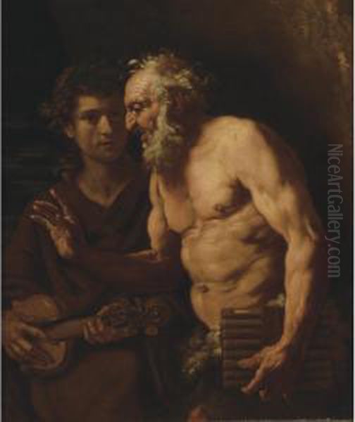 Apollo And Pan Oil Painting by Johann Karl Loth