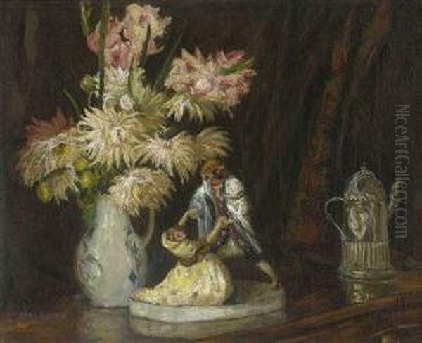 Stillleben Mit Gladiolen Und
 Chrysanthemen Oil Painting by Johann Karl Loth