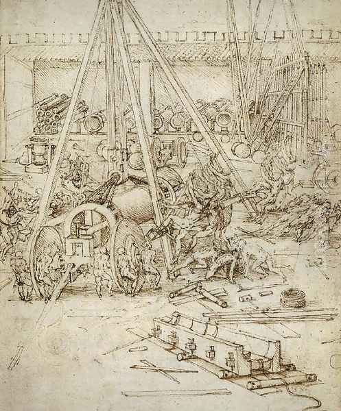 Artillery Oil Painting by Leonardo Da Vinci