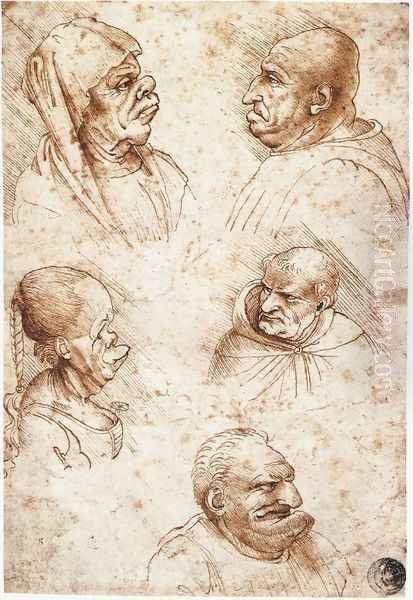 Five Caricature Heads Oil Painting by Leonardo Da Vinci